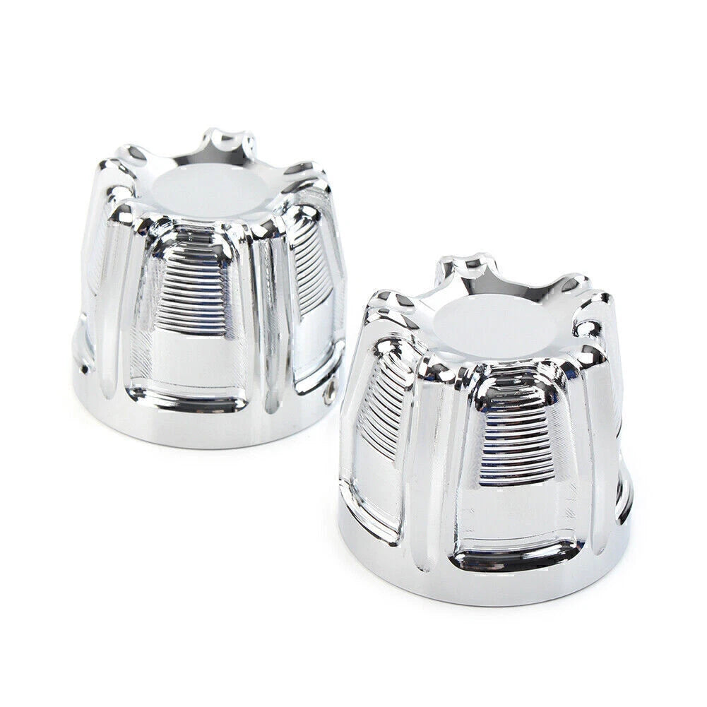 Chrome Front Cut Axle Nut Cap Covers for Harley Softail Touring Street Glide