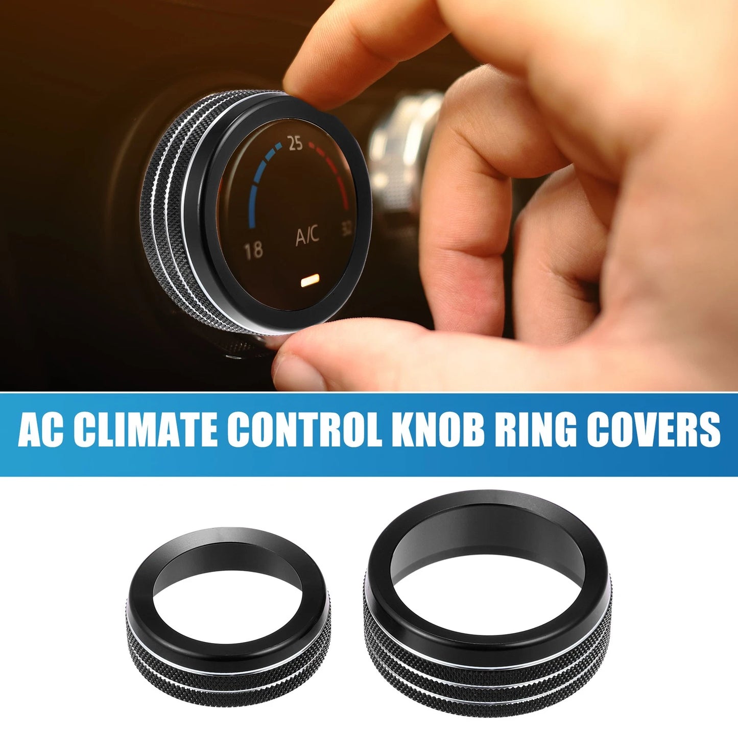 3 x Car AC Radio Switch Knob Cover Decals for Dodge Durango Black (2017-2020)