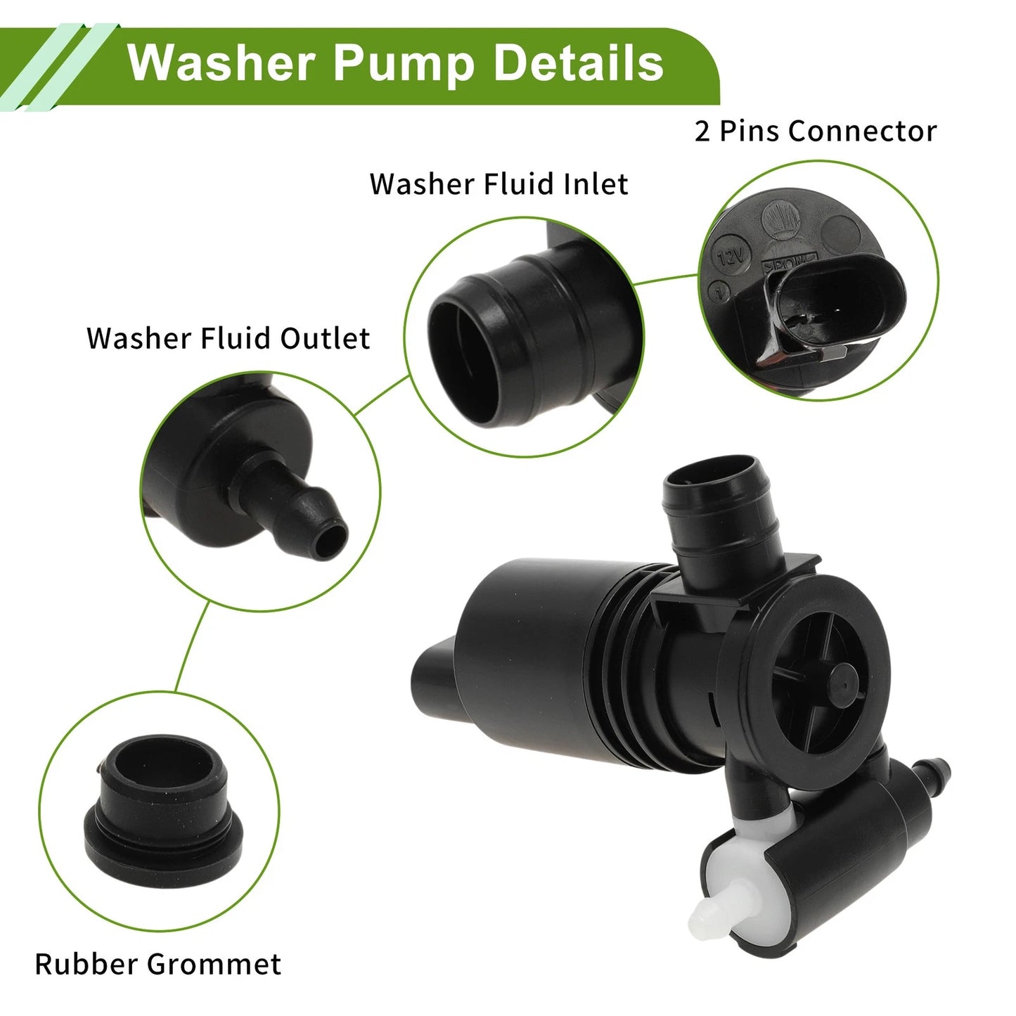 Windshield Washer Pump w/Grommet for Land Rover Freelander (2006-2014)