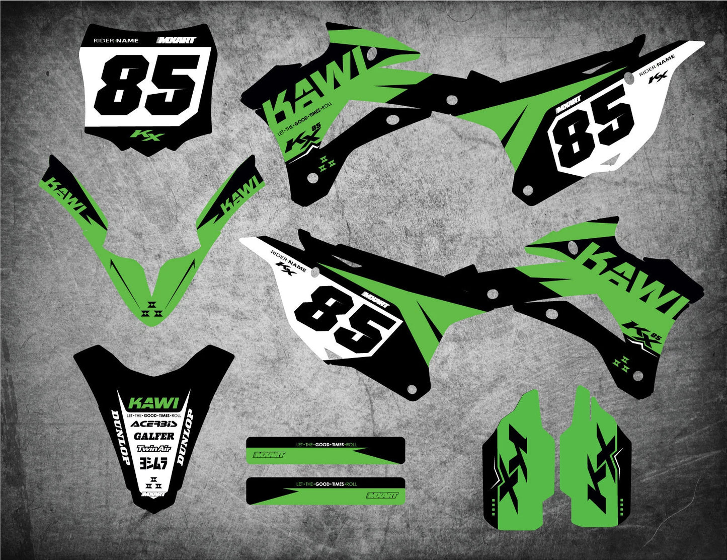 Custom Graphics Full Kit for Kawasaki KX 85 (2014-2021) KING Style Stickers