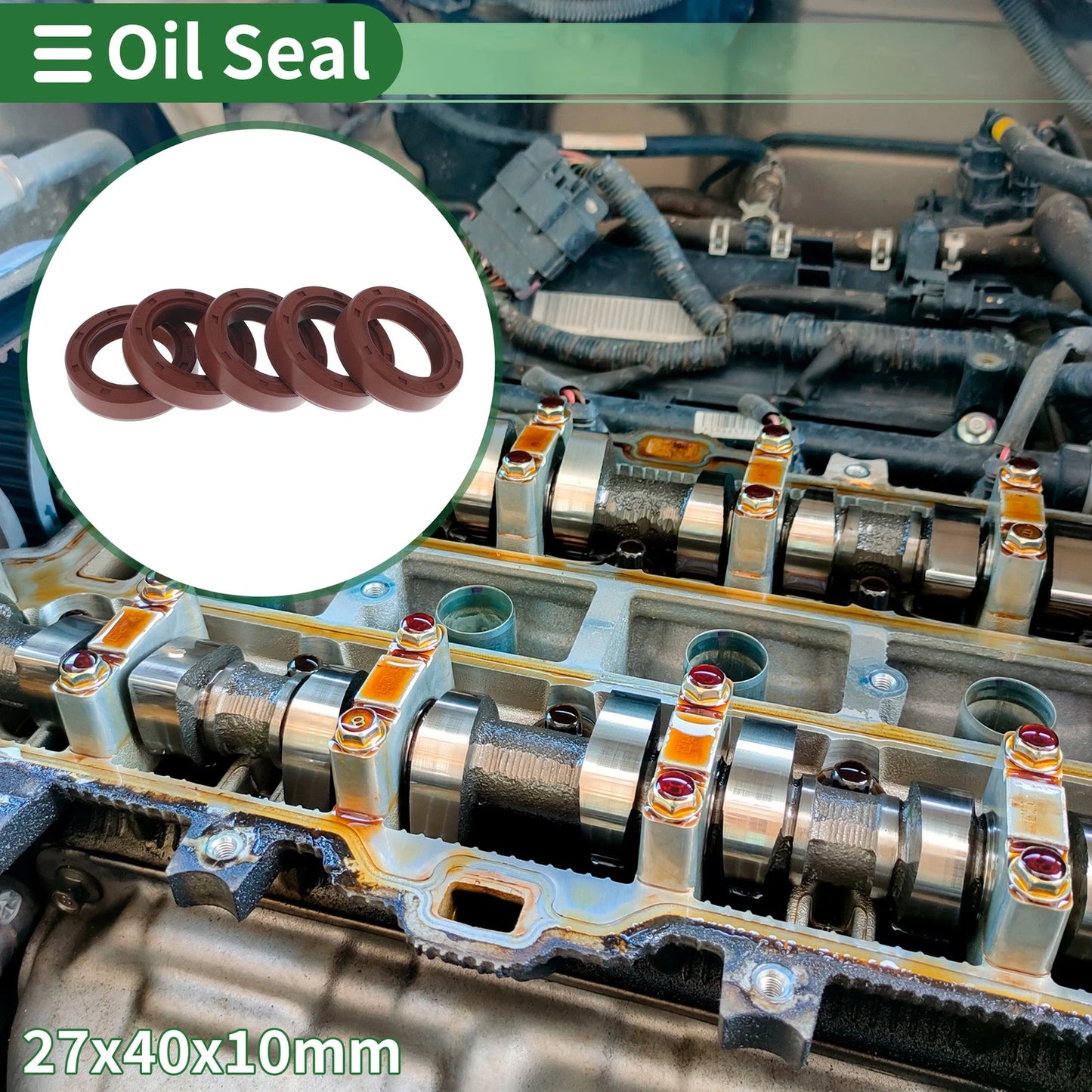 Oil Seal Rotary Shaft Seal FKM 27x40x10mm Brown 5 pcs