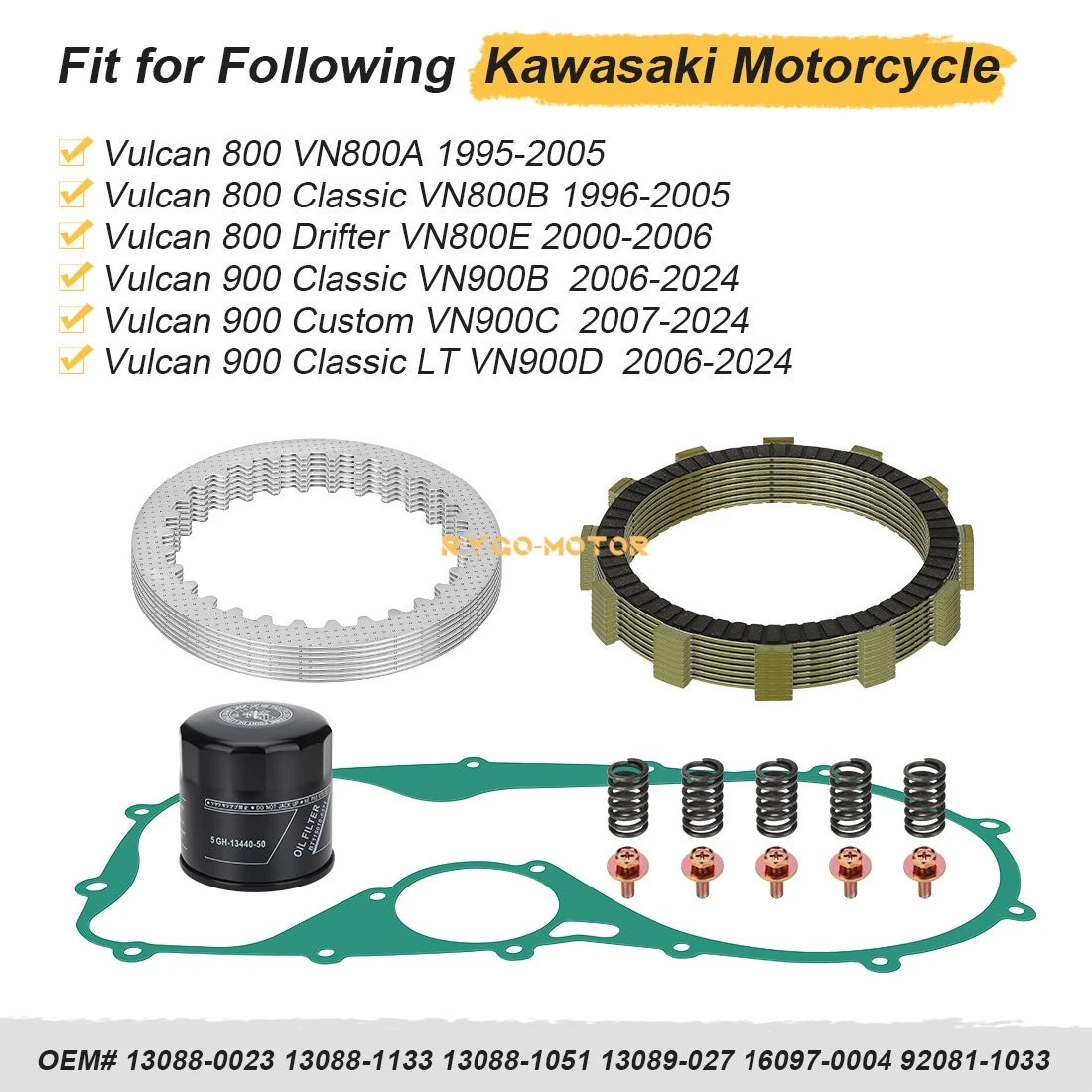 Clutch Friction Plates & Gasket for Kawasaki Vulcan VN800A VN800B VN800E