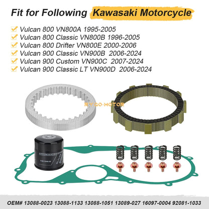 Clutch Friction Plates & Gasket for Kawasaki Vulcan VN800A VN800B VN800E