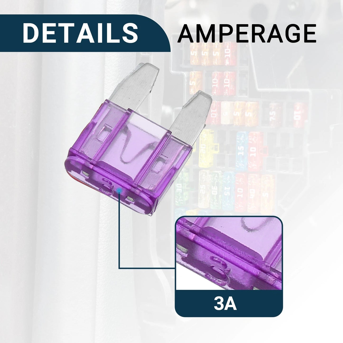 3A Mini Blade Fuses 20 x Short Circuit Protection for Car - Purple