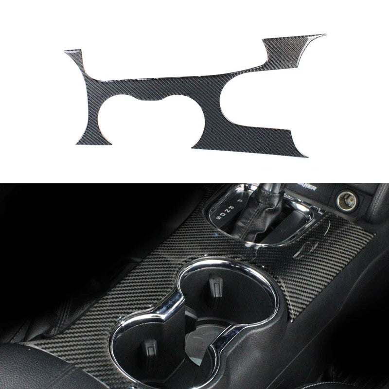 Carbon Fiber Center Console Cup Box Holder Panel Trim For Ford Mustang 2015-2018