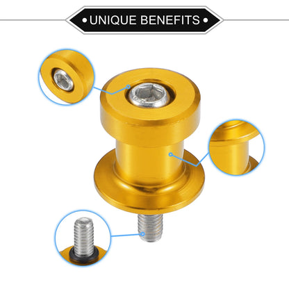 Pair 6mm CNC Swing Arm Spools Sliders Stand Gold Tone for Motorcycle