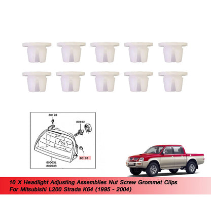 10 x Headlight Adjusting Clips for Mitsubishi L200 Triton (95-04)