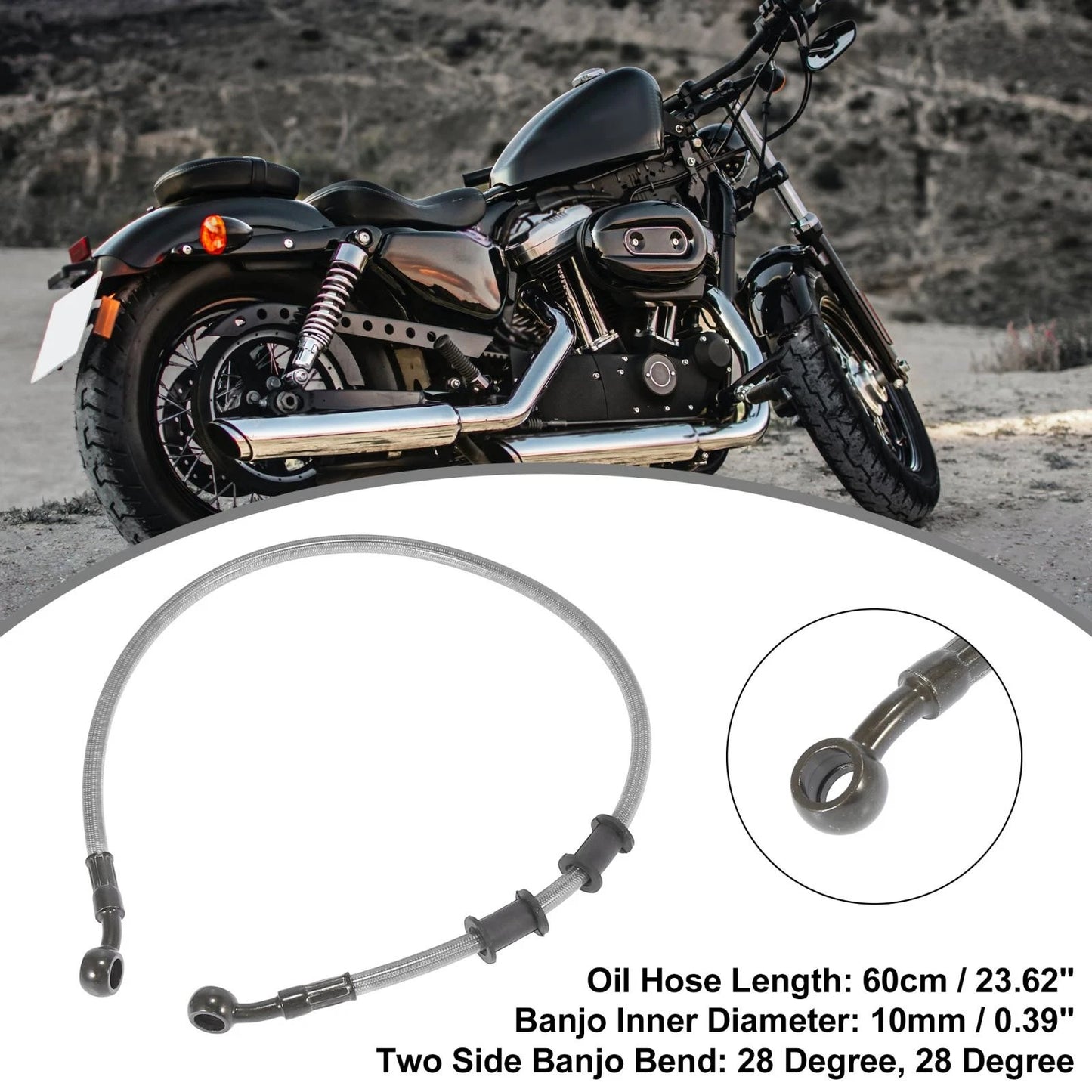 Brake Clutch Oil Hose 60cm 23.62" Banjo Bend Silver Tone for Motorcycle