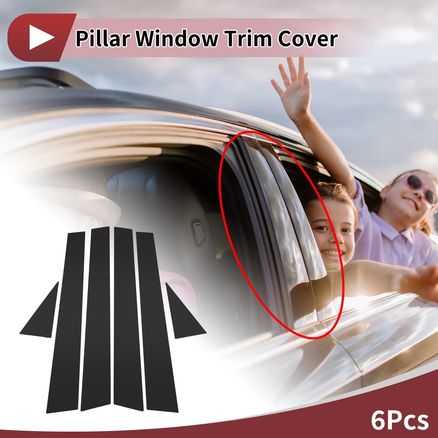 6 Pcs Black Car Door Pillar Window Trim for Toyota Avalon (2001–2004)