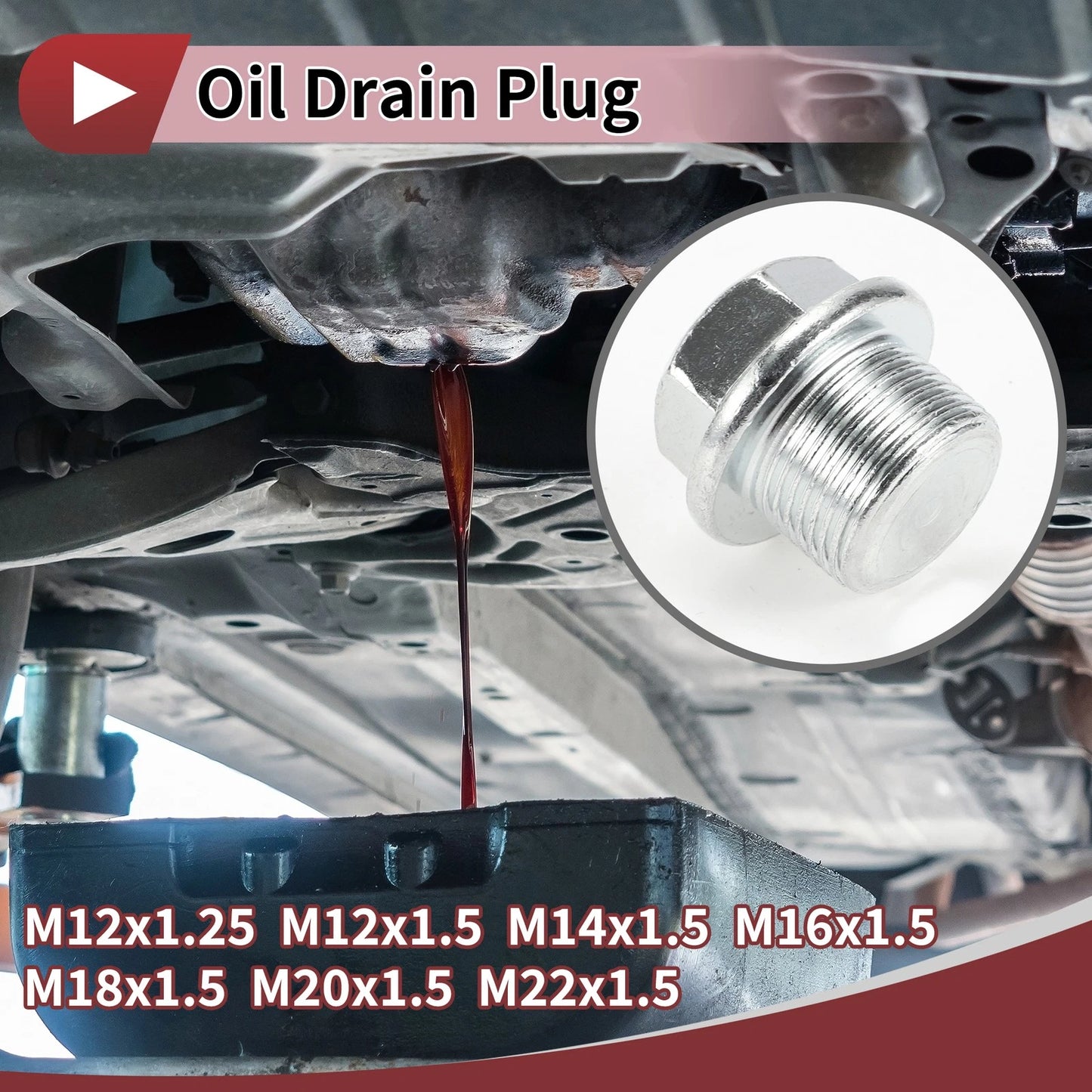 2 x Engine Oil Drain Plug with Gasket M12x1.25/M16x1.5 for Car/Motorcycle/Boat