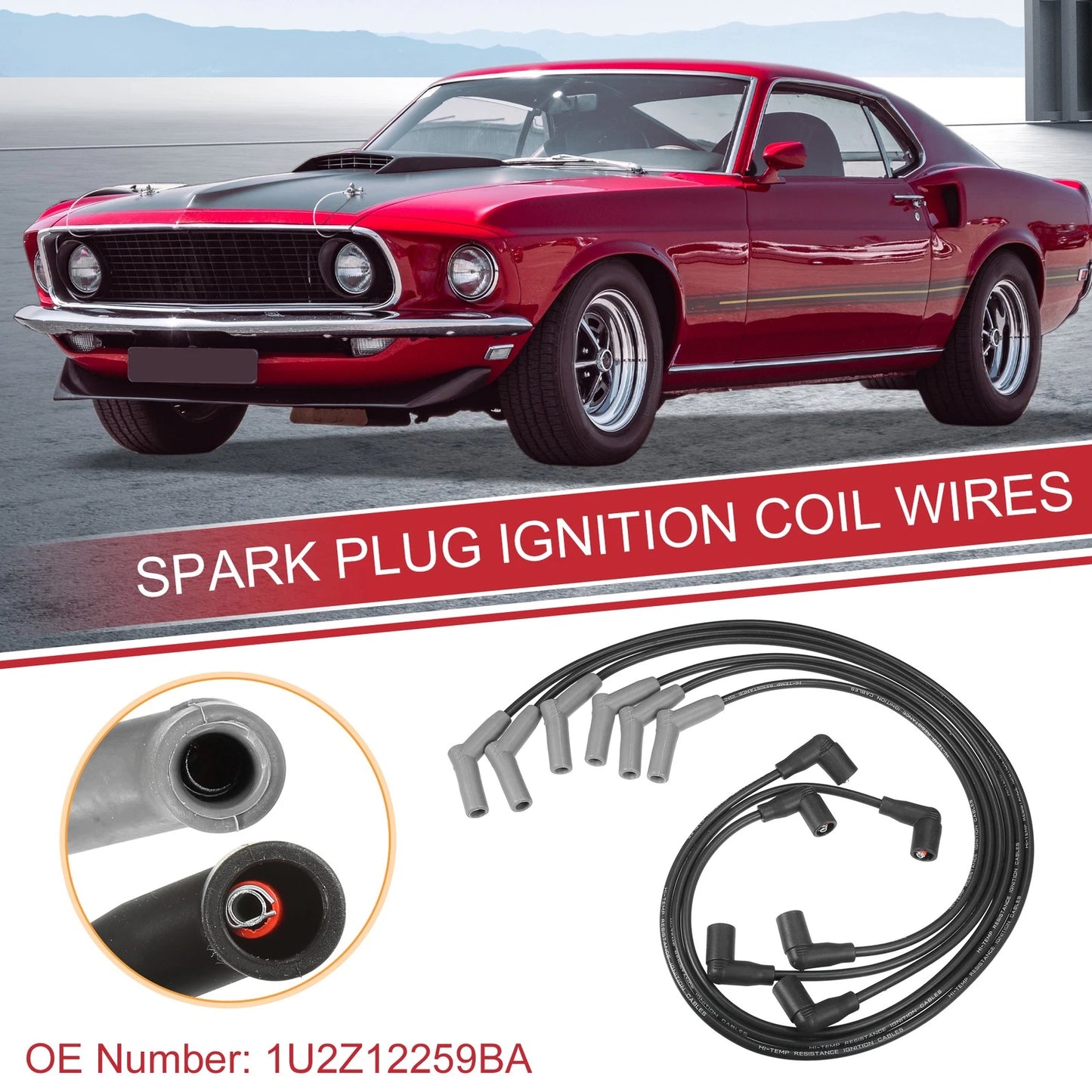 6 Pcs Spark Plug Wire Ignition Coil Cable for Ford Mustang (2005-2014)