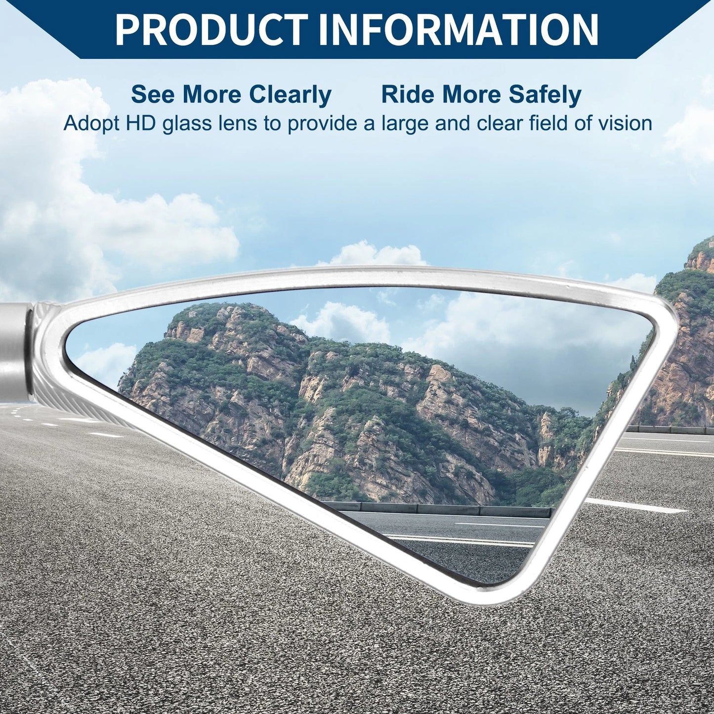 2 x Rear View Mirrors / Triangle Shape / Silver Tone Aluminum Alloy for M8/M10