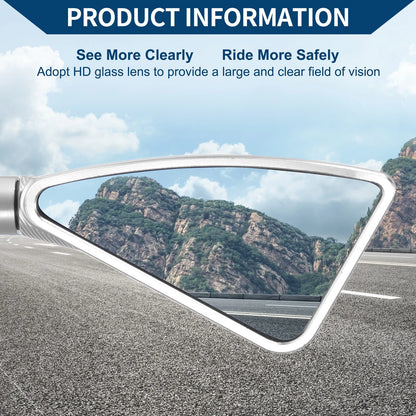 2 x Rear View Mirrors / Triangle Shape / Silver Tone Aluminum Alloy for M8/M10