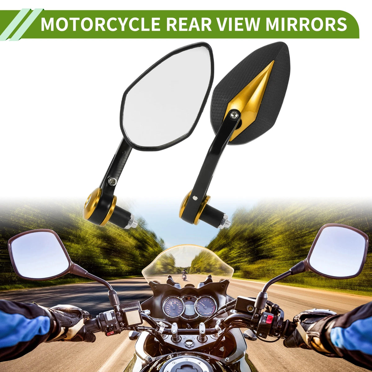 M8 / 1 Set / Rear View Mirrors Prismatic Shape Black Gold Tone Aluminum for M8