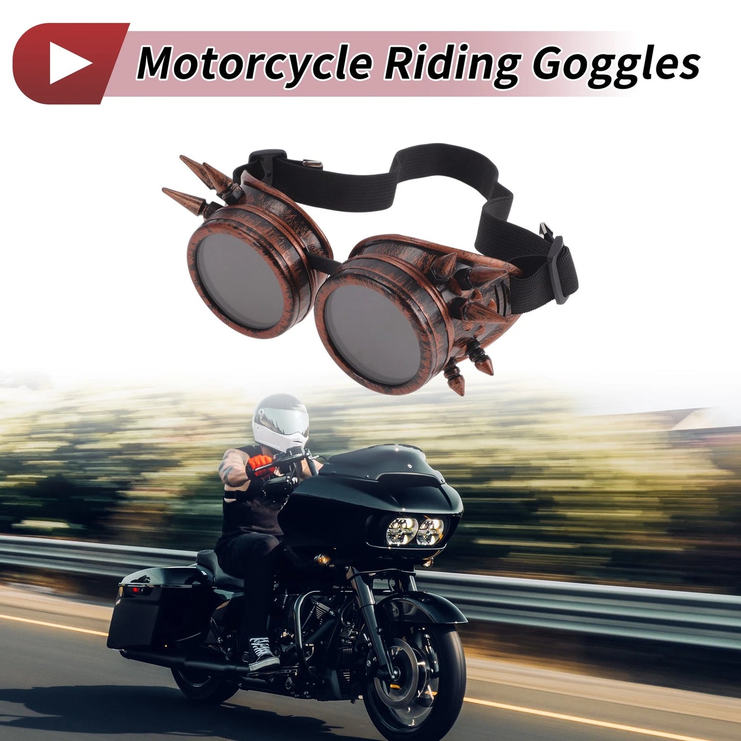 Motorcycle Riding Goggles Black Lens Red Copper Frame Glass ABS