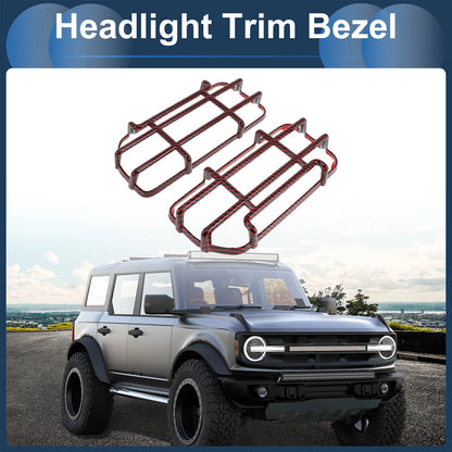 Car Front Left & Right Headlight Trim Bezels for Ford (Carbon Fiber, Red)