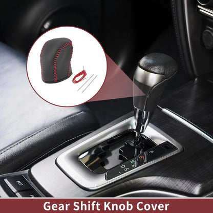 Set Car Gear Shift Knob Cover for Acura TL Black Red Faux Leather (2009 - 2014)