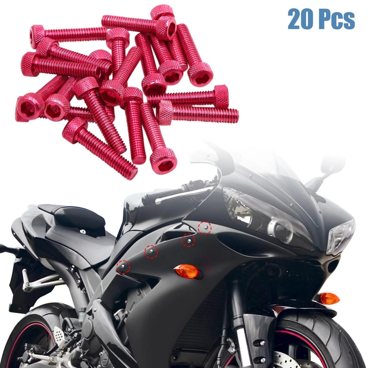 20 x M6x30mm Motorcycle Hexagon Socket Fastener Bolts Screws Red Aluminum Alloy