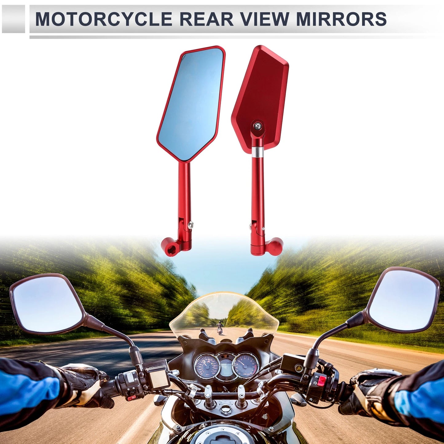 M8/M10 Rear View Mirror Handlebar Mirror Red Aluminum Alloy for Motorcycle