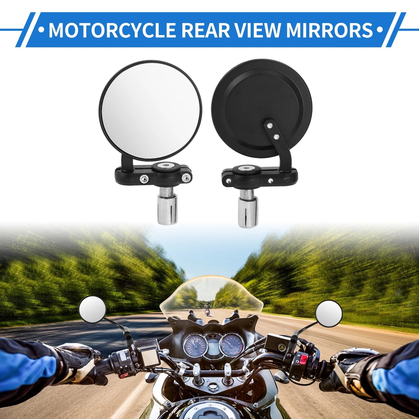 M8 Rear View Mirrors Round Shape Handlebar for Motorcycle Black Aluminum