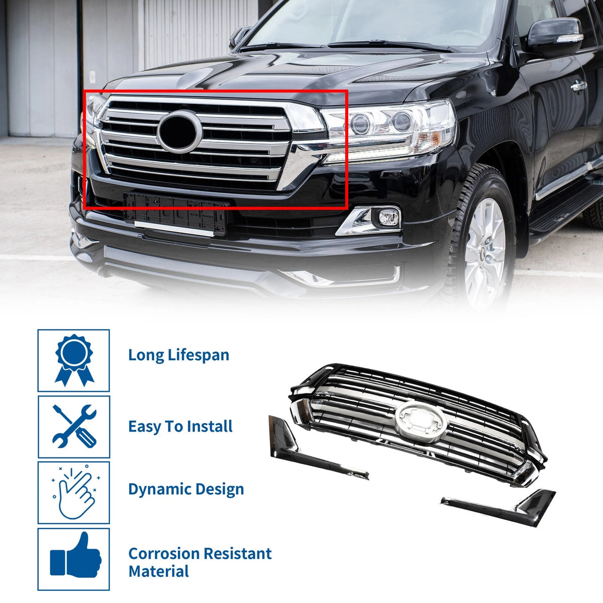 Front Upper Hood Bumper Grille for Toyota Land Cruiser (2008-2021)