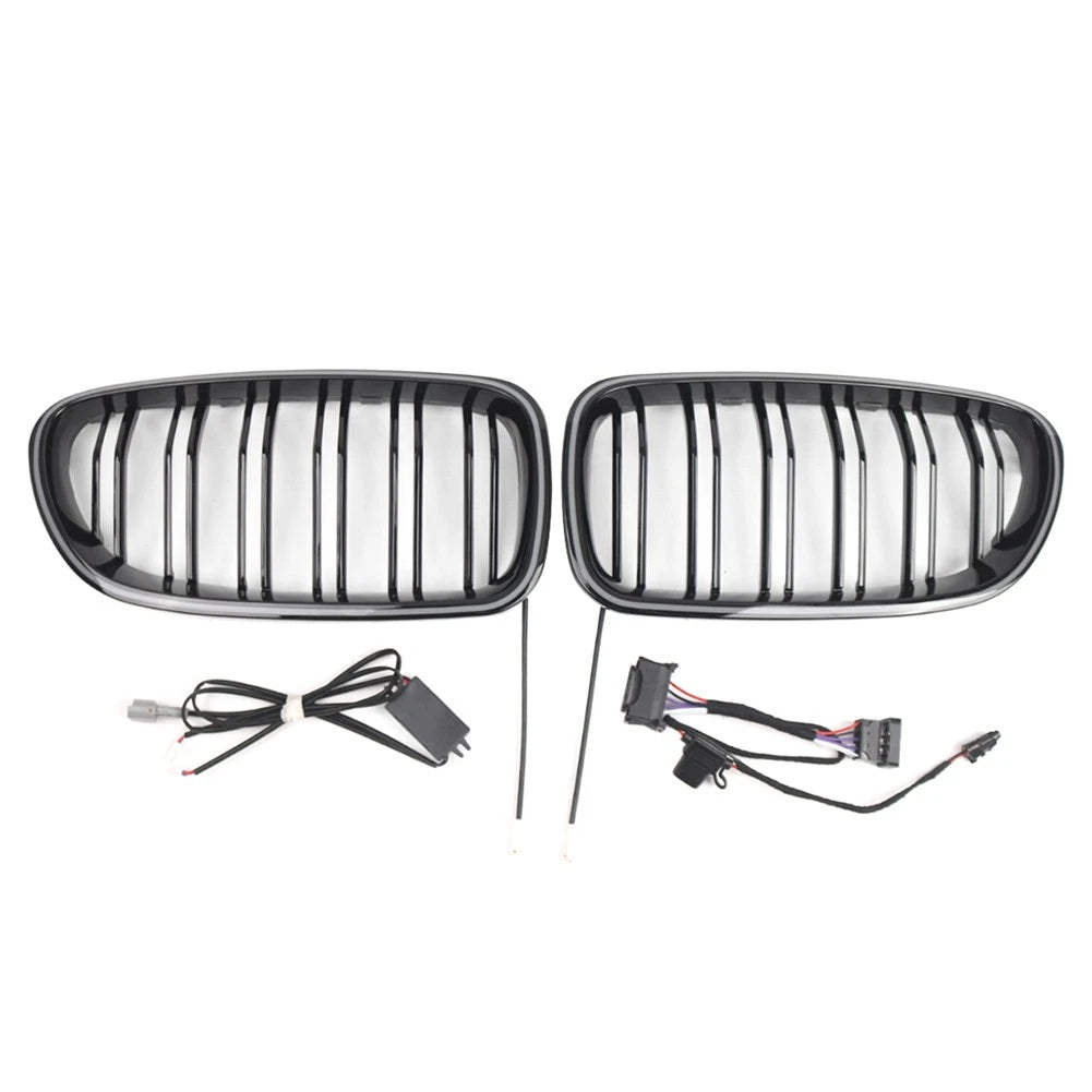 Glossy Black Front Kidney Grille with Light Strip for BMW 5-Series (2010-2016)
