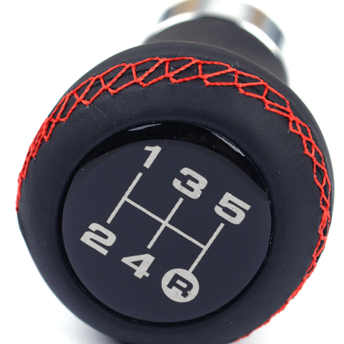 5 Speed Black & Red Leather Gear Shift Knob for Car