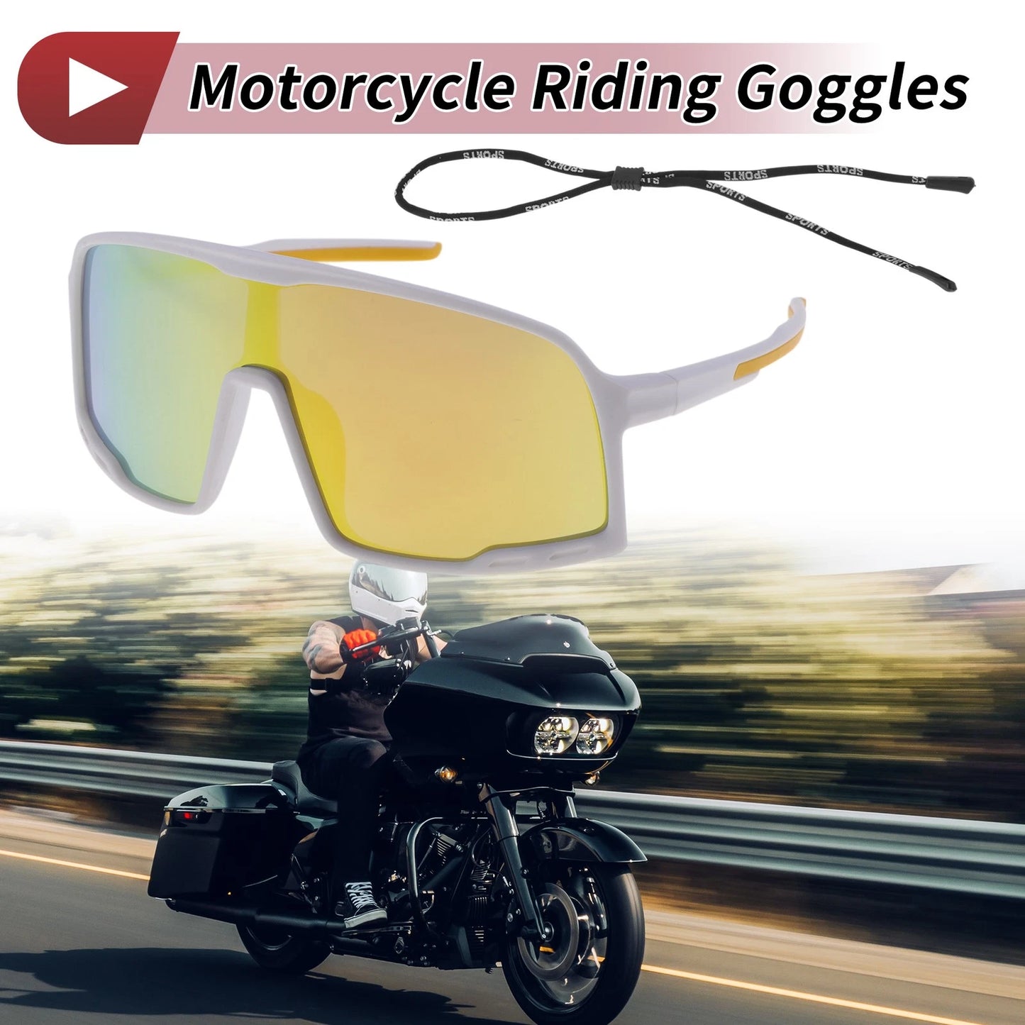 Set Motorcycle Goggles Gold Tone Lens White Frame PC UV400 for MakeModel