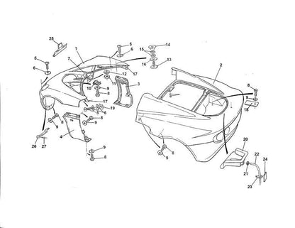Inox avant/Arrière Palourde Coque + Sous Bac Fixations for Lotus Elise S2 (2000–2011)