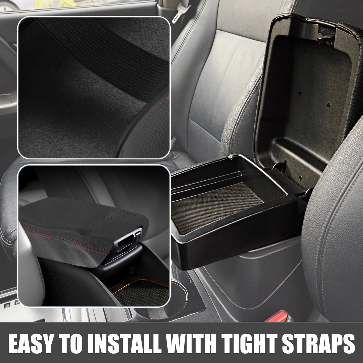 Car Center Console Armrest Cover for Ford Ranger (2019-2021) Black Red Stitch