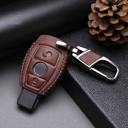Brown PU Leather Key Fob Cover for Benz A B C E G R Class CLS GL
