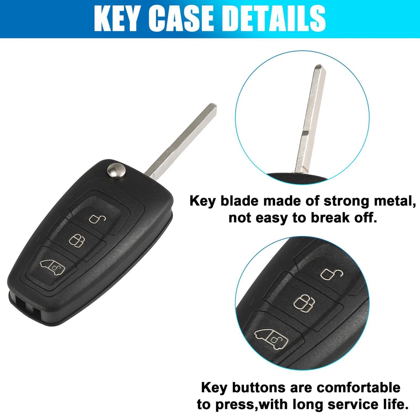 3 x Car Fob Key Case Shell for Ford Transit, Transit Custom, Transit Connect