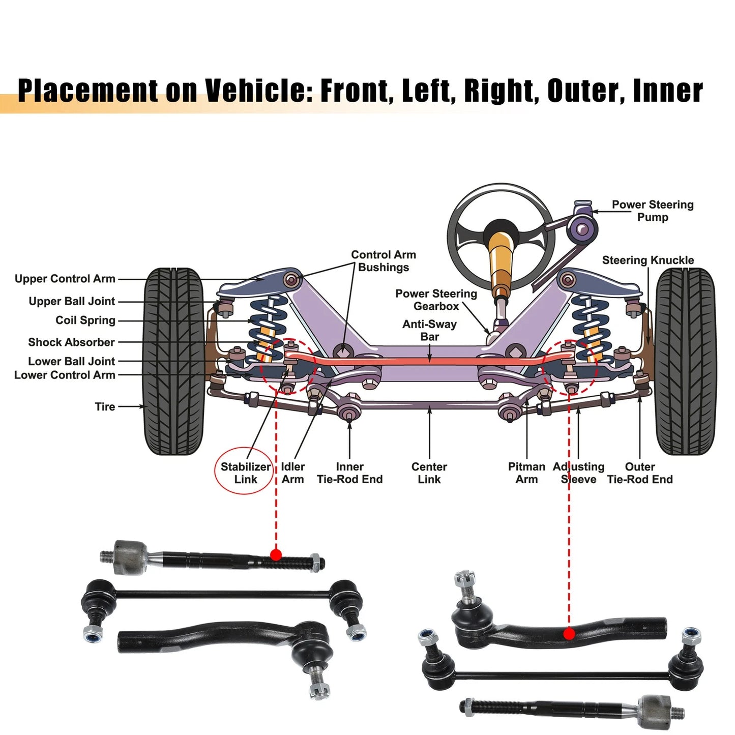 6 Pcs Tie Rod Sway Bars for Toyota Camry (2007-2011)