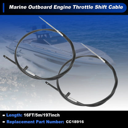 2 x 16FT GEN2 Boat Outboard Throttle Shift Cable for Mercury Engine CC189