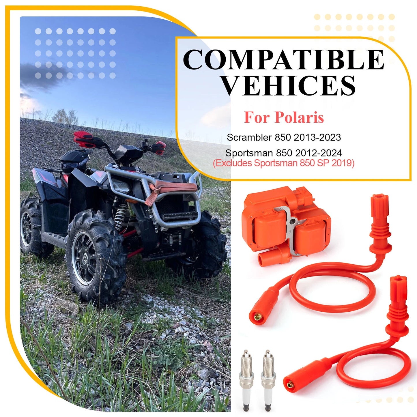 Ignition Coil Spark Plug Wire Cap for Polaris Scrambler/Sportsman 850 (2012-2024)