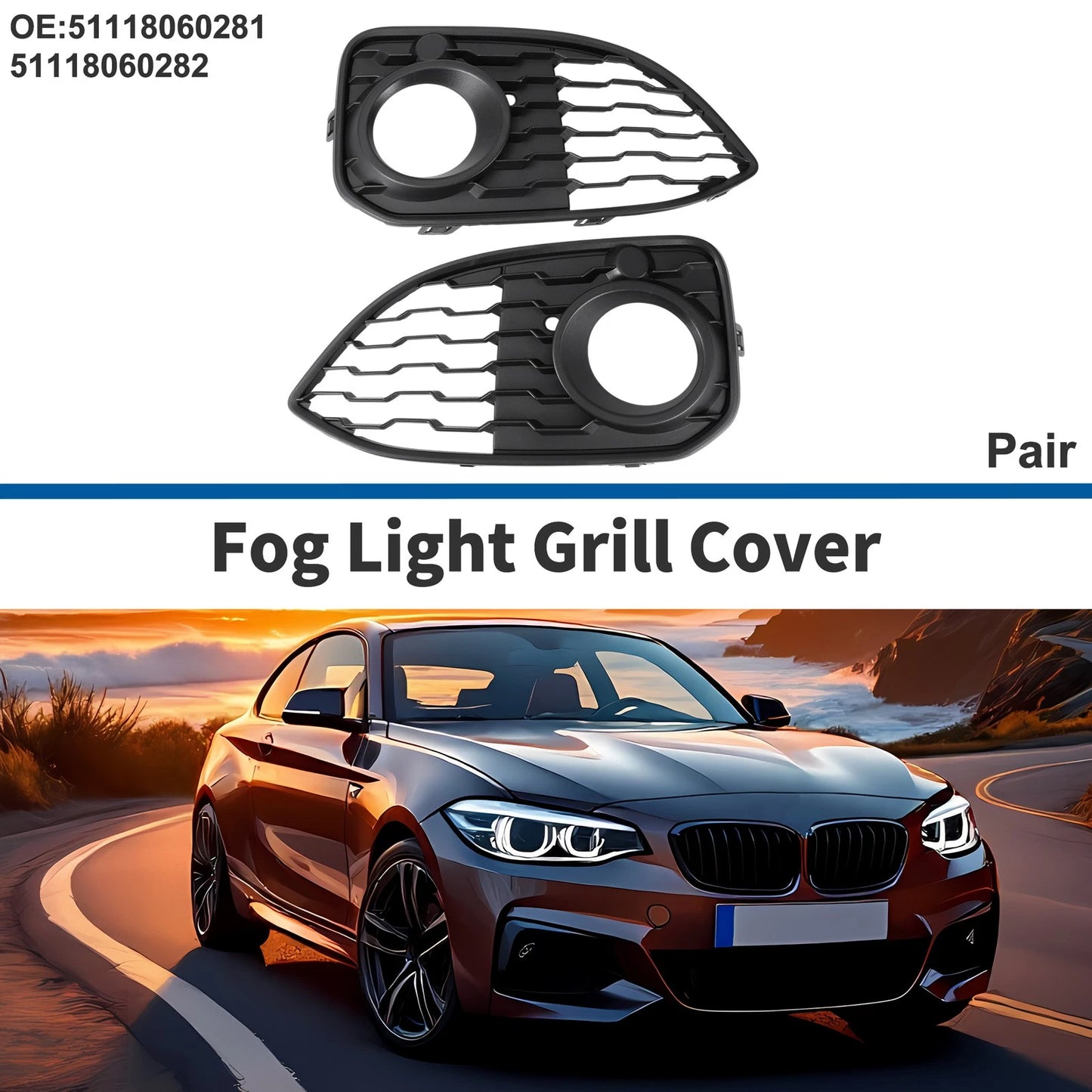 Fog Light Grills for BMW 1 Series F20 (2011-2019) - Front Left & Right Pair