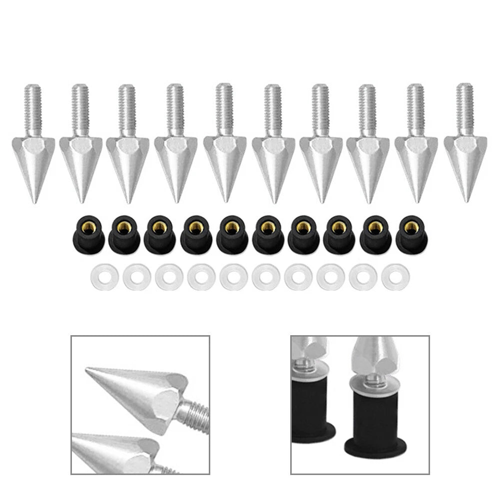 5MM Windshield Spike Bolts for Motorcycle - 10 Pcs Silver