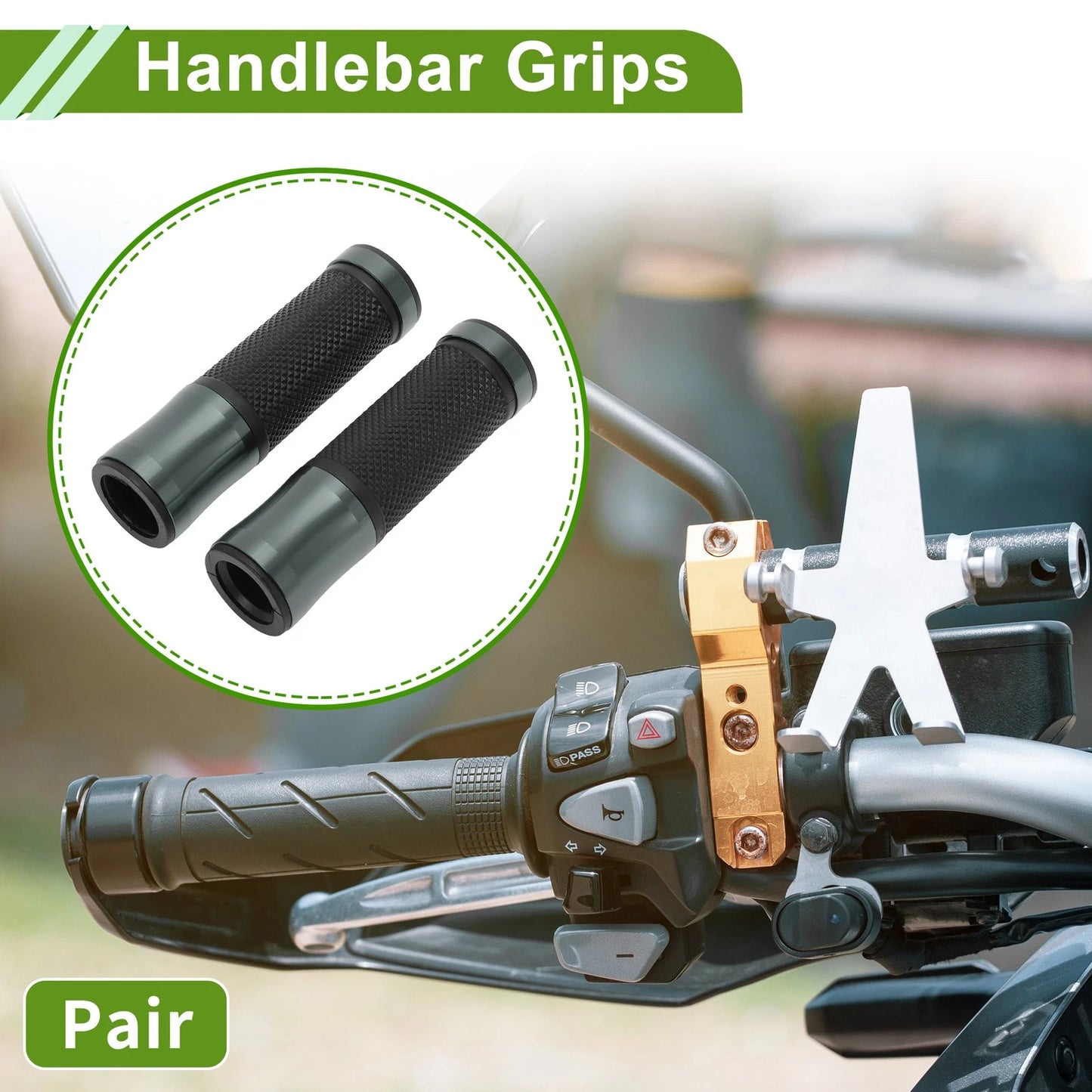 7/8" 22mm Handlebar Grips for Motorcycle Rubber Titanium Tone