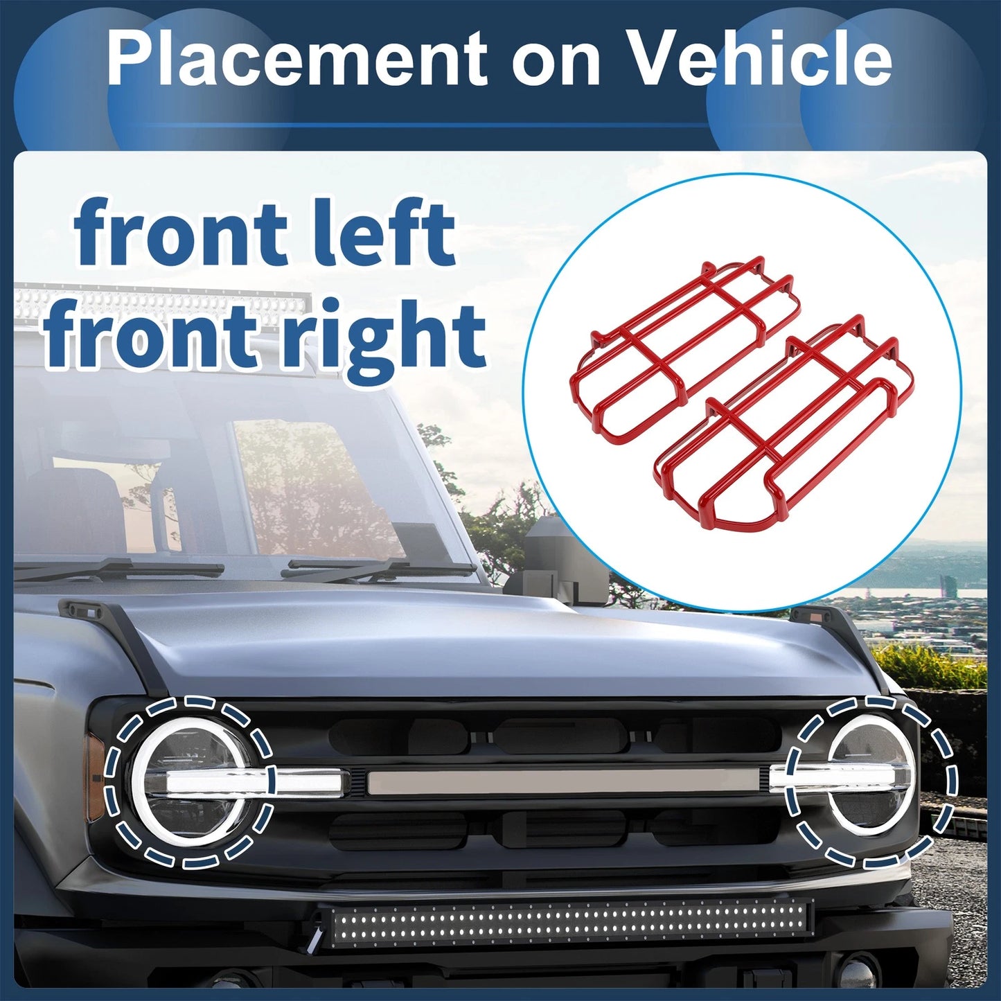 Headlight Trim Bezels for Ford Bronco 2021-2023 (2 x Red)