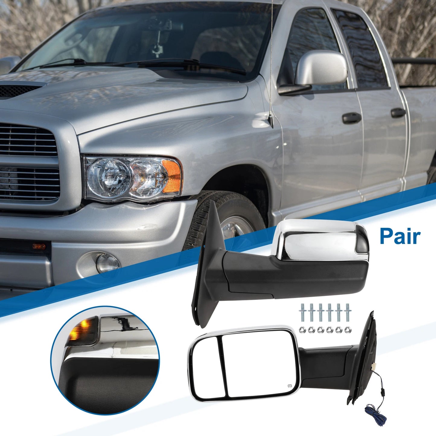 Tow Mirrors for Dodge Ram 1500 with Turn Signal Light Silver Tone 2 x