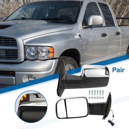 Tow Mirrors for Dodge Ram 1500 with Turn Signal Light Silver Tone 2 x