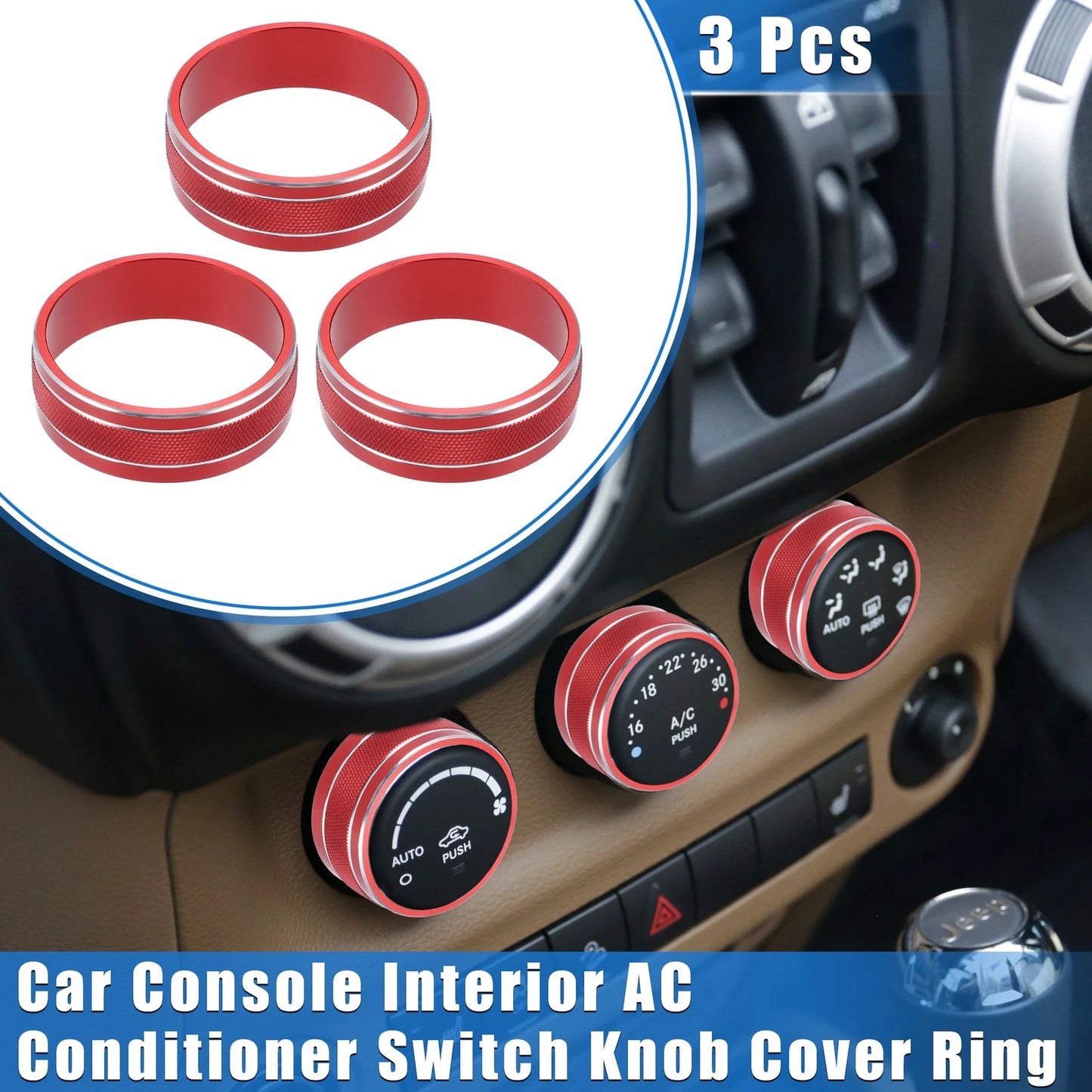3x AC Switch Knob Cover Ring Decor Jeep Wrangler JK JKU (2011 - 2018)