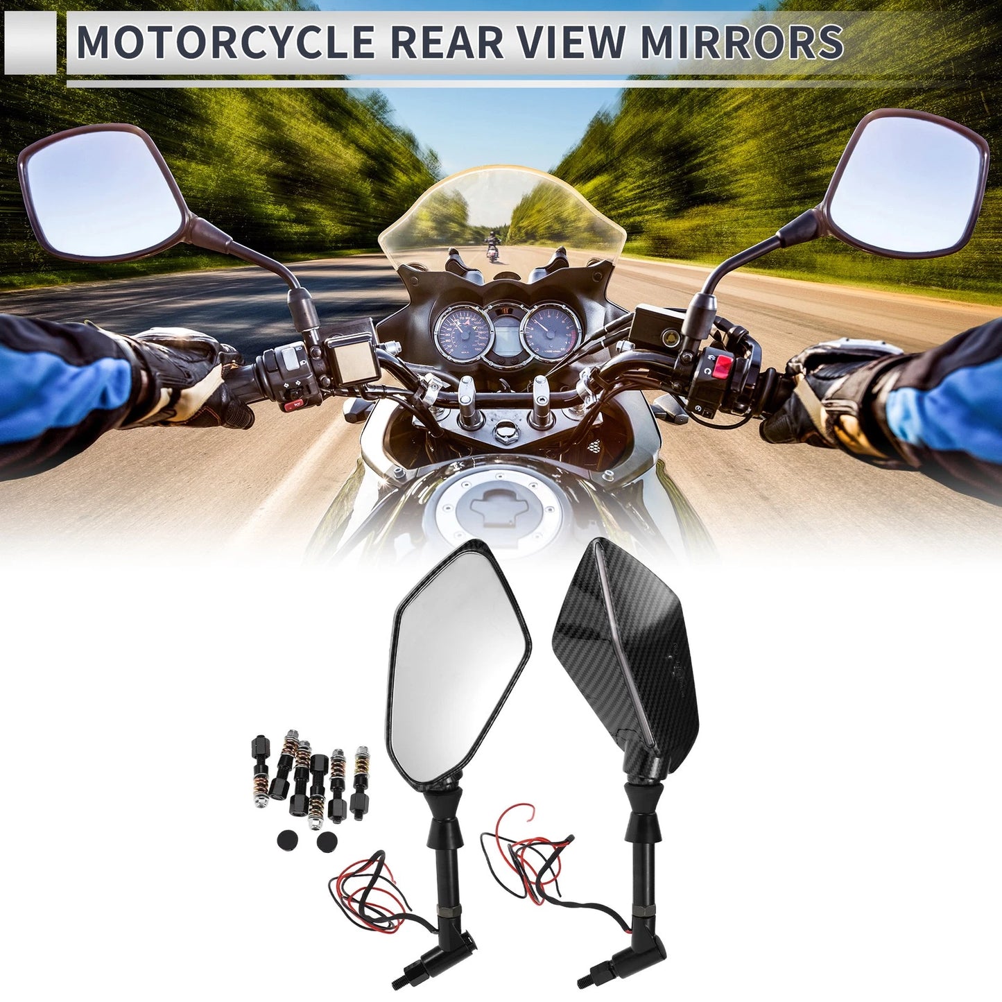 M8/M10 Rear View Mirrors Handlebar Mirrors Carbon Fiber Pattern Black for Motorcycle