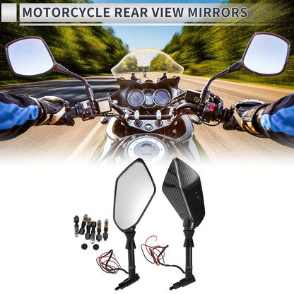 M8/M10 Rear View Mirrors Handlebar Mirrors Carbon Fiber Pattern Black for Motorcycle