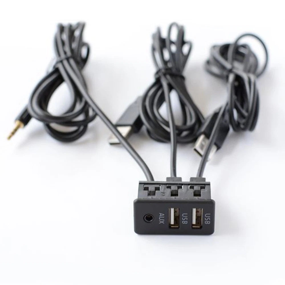 Dual USB 2.0 Car Charger with 3.3mm AUX Extension Cords