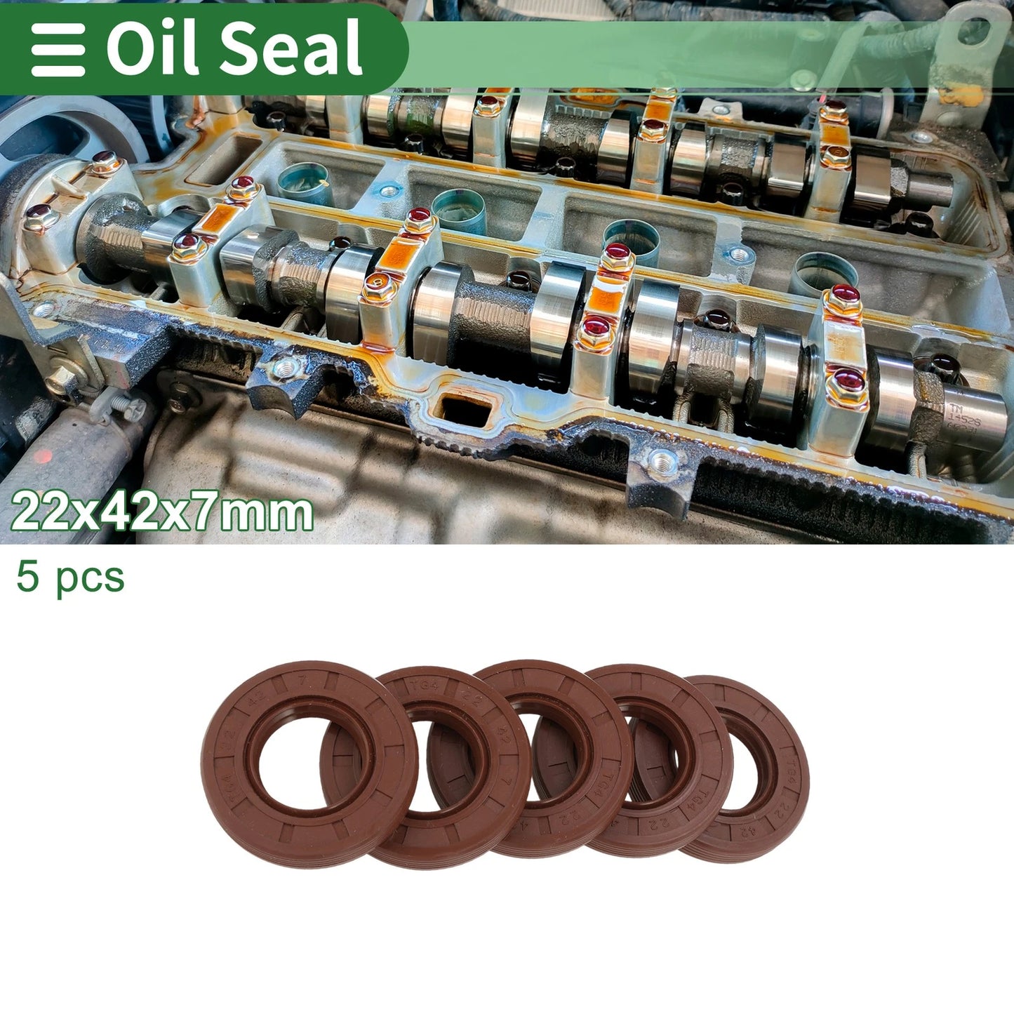 Oil Seal / 22x42x7mm / FKM Rubber High Pressure Brown 5 Pcs for Make Model