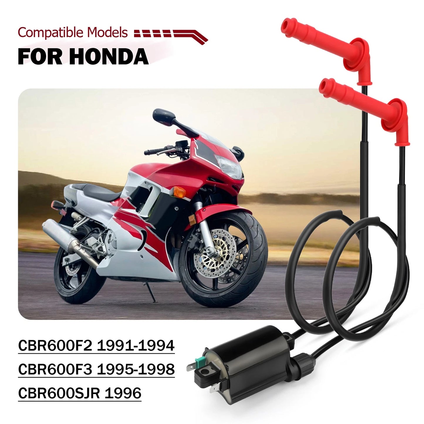 Set of 2 Ignition Coils w/ Spark Plugs for Honda CBR600F3/F2 (1991-1998)