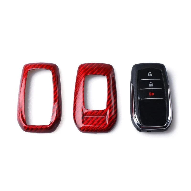 Red Carbon Fiber Key Cover Fob Pouch for Toyota Alphard RAV4 (2019-2023)