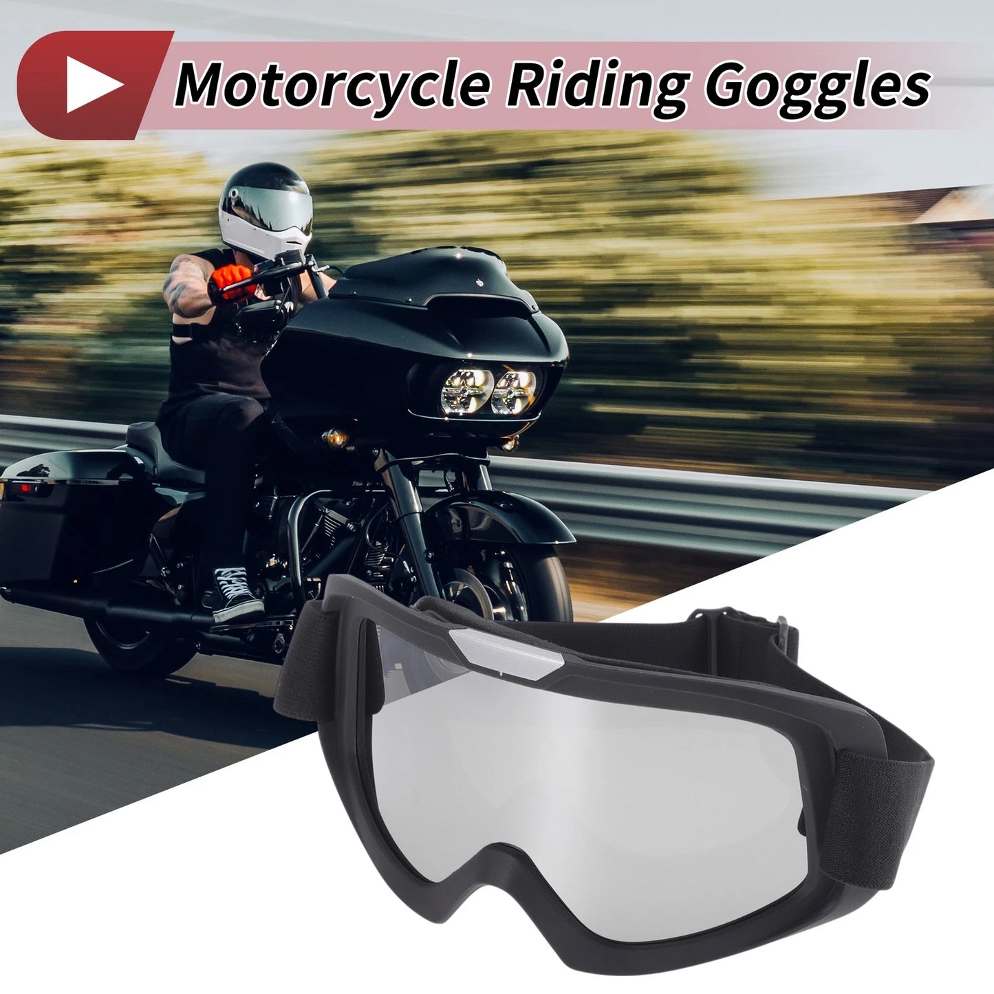 Motorcycle Riding Goggles Silver Tone Lens Black Frame for Cycling Sunglasses
