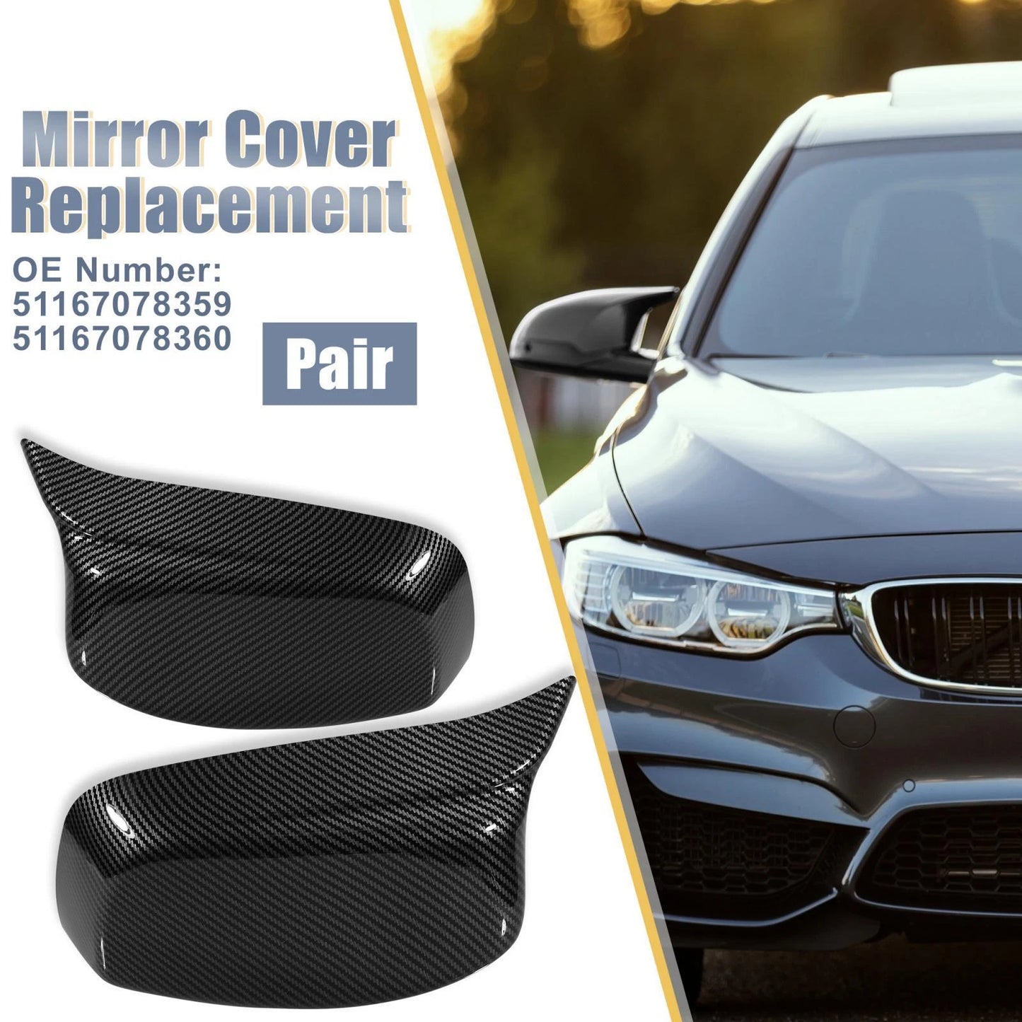Carbon Fiber Pattern Rear View Mirror Covers for BMW E60 E61 E63 E64 (2007-2010)